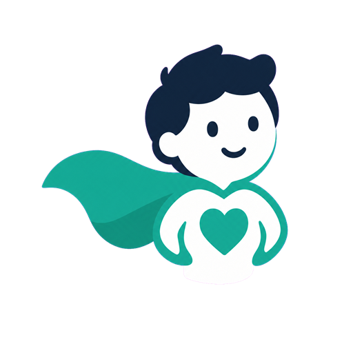 Mascotte Andhy-Care, un petit personnage en cape avec un cœur