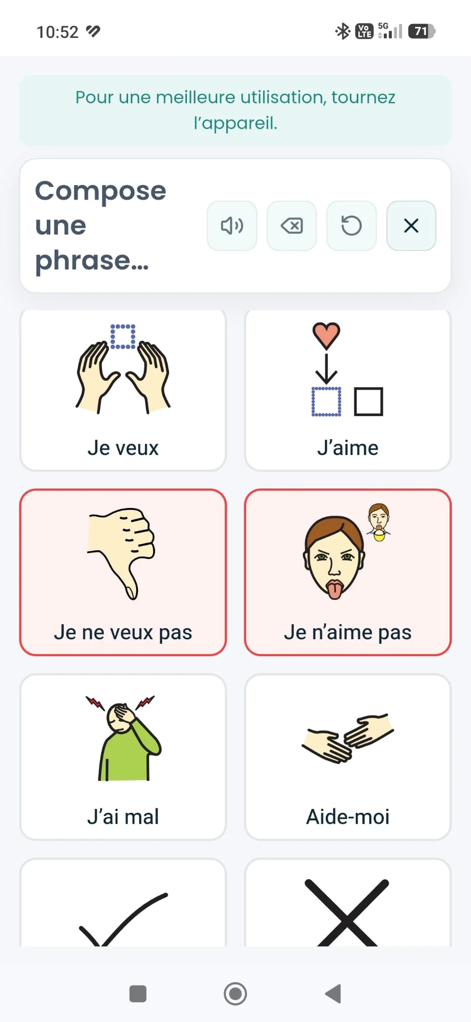 Écran de composition : choisir l'intention, par exemple 'Je veux'
