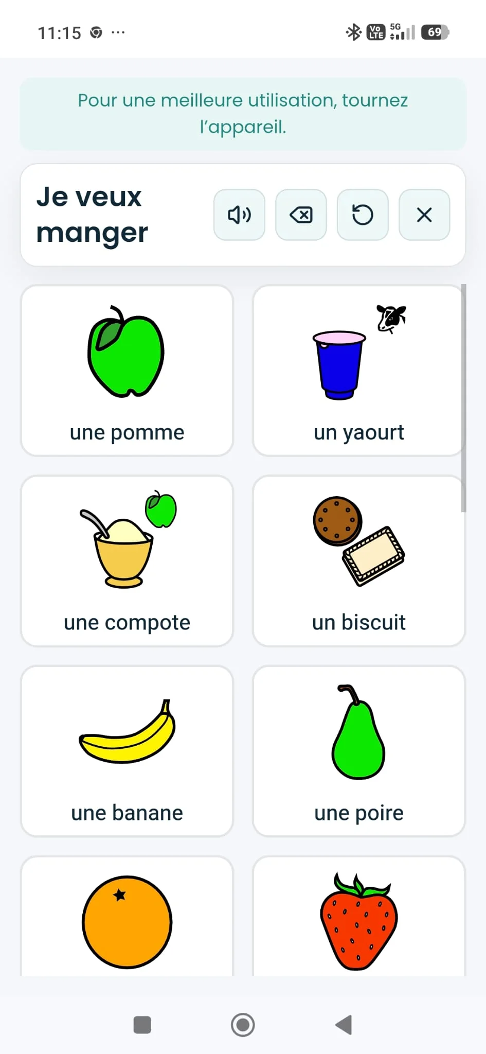 Écran des détails : choisir un aliment