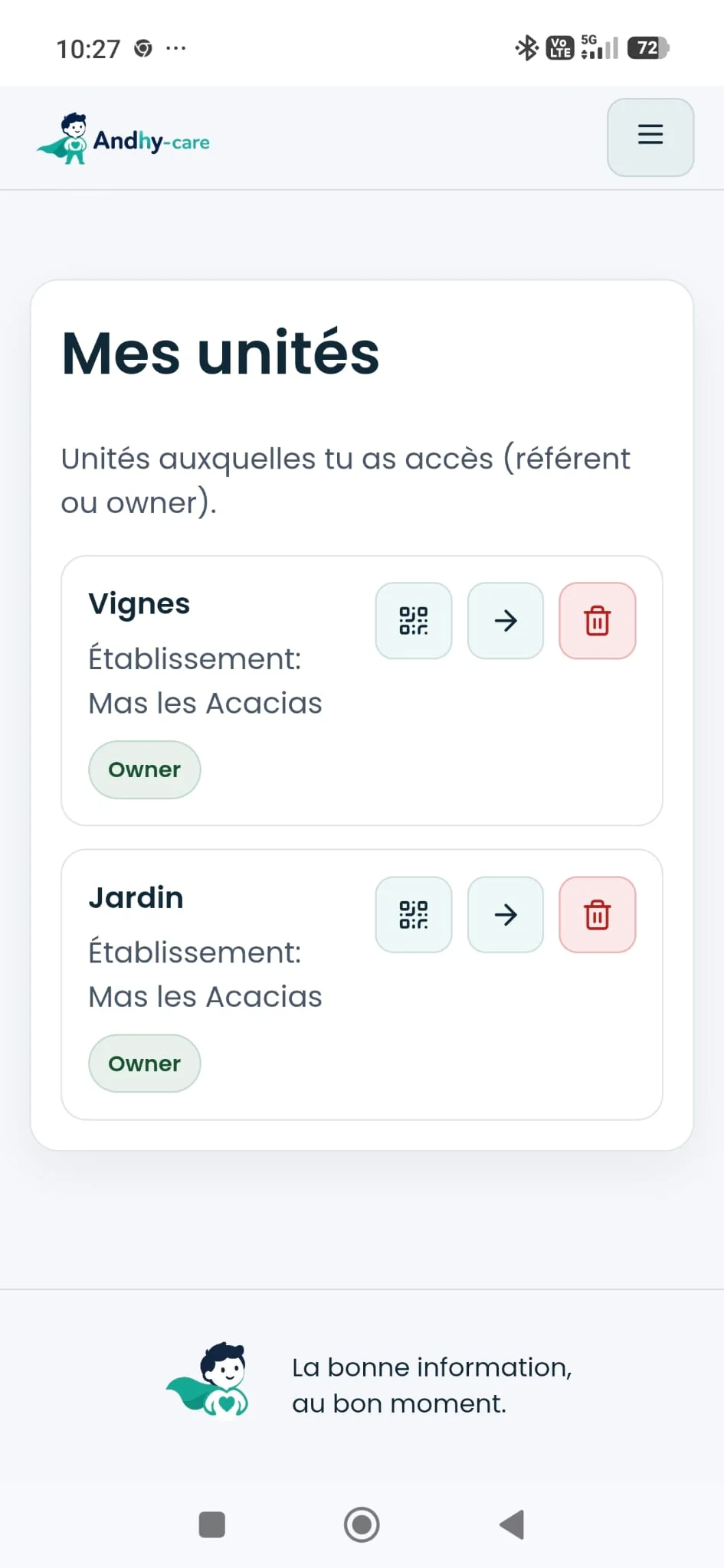 Liste des unités et résidents d’un établissement