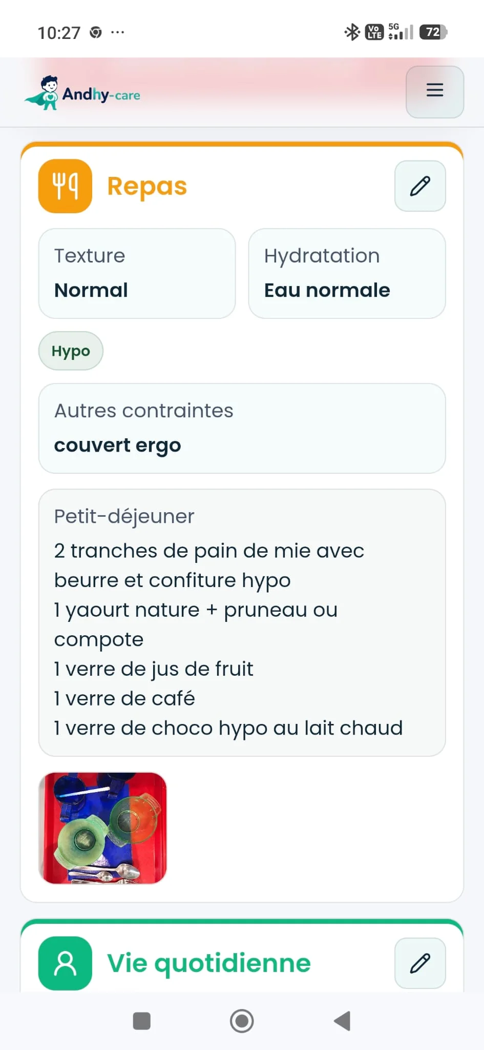 Modification d’une section du profil résident dans l’espace privé