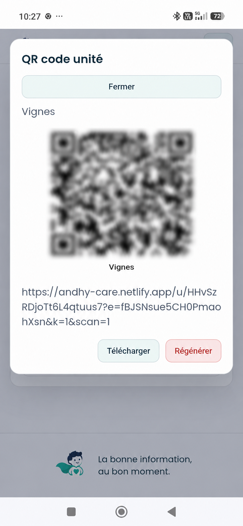 Génération du QR code d’une unité pour un accès public