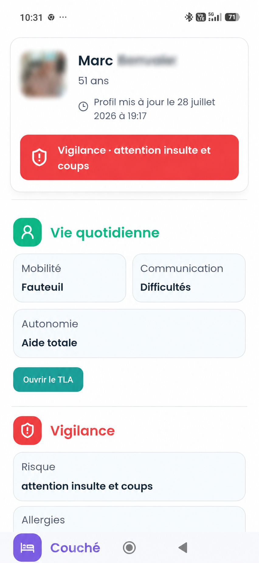 Section vie quotidienne avec la mobilité, l’autonomie et la communication du résident
